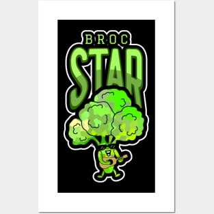 ROCKSTAR Funny Broccoli Pun Playing Guitar Posters and Art